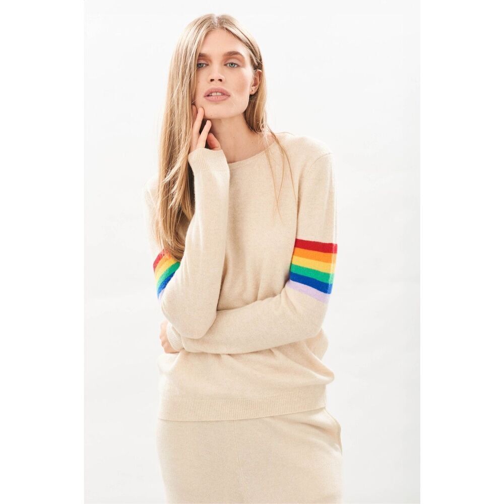 Jumper 1234 Sweater Rainbow Arms Cashmere Crew Oatmeal Cream size‎ 3 US Large 12